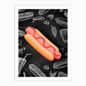 Hot Dog, plastic 3D — Food kitchen poster/blackboard, photo art Art Print