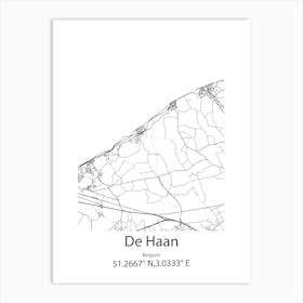 De Haan,Belgium Minimalist Map Art Print