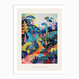 Blue Pattern Dinosaur In The Wild Painting Poster Art Print