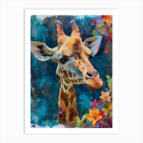 Floral Textured Giraffe 3 Art Print