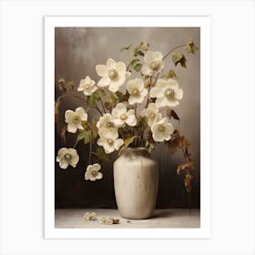 Hellebore, Autumn Fall Flowers Sitting In A White Vase, Farmhouse Style 3 Art Print