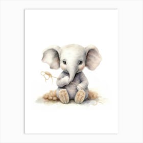 Elephant Painting Knitting Watercolour 2 Art Print