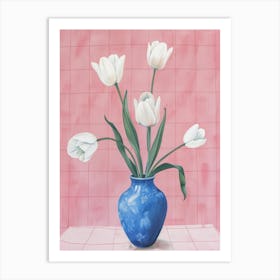 White Tulips In Blue Vase Art Print