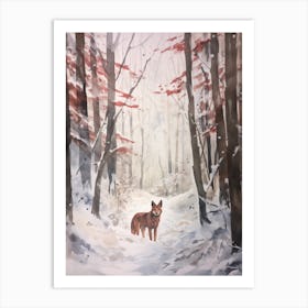 Winter Watercolour Red Wolf 2 Art Print