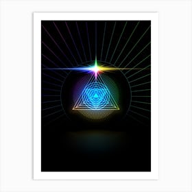 Neon Geometric Glyph in Candy Blue and Pink with Rainbow Sparkle on Black n.0284 Art Print