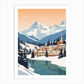 Vintage Winter Travel Illustration St Moritz Switzerland 3 Art Print