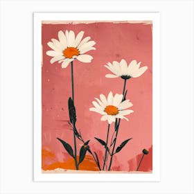 Set Of 4 Simple Hand Drawn Daisies On Pink Paper 17 Art Print