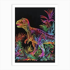 Neon Dinosaur In The Jungle 1 Art Print