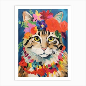 Kurilian Bobtail Cat With A Flower Crown Painting Matisse Style 1 Art Print