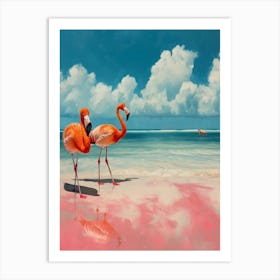 Greater Flamingo Pink Sand Beach Bahamas Tropical Illustration 1 Art Print