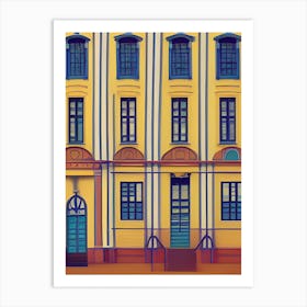 Yellow Hotel Wes Anderson Style Oil Painting Buildings Architecture Minimal Abstract Art Print
