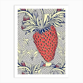 A Single Strawberry, Fruit, William Morris Style Art Print