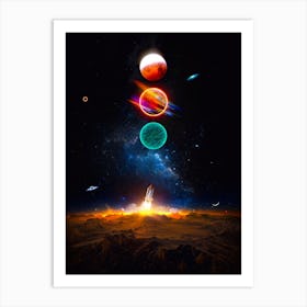 Rocket Launch And Single Astronaut Art Print