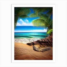 Beach Scene With Palm Trees 1 Art Print