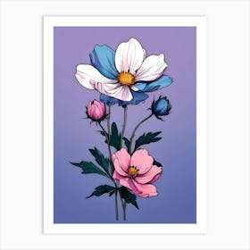 Pink And Blue Flowers 1 Art Print