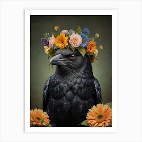 Crow With Flowers 1 Art Print