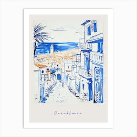 Casablanca Morocco 3 Mediterranean Blue Drawing Poster Art Print