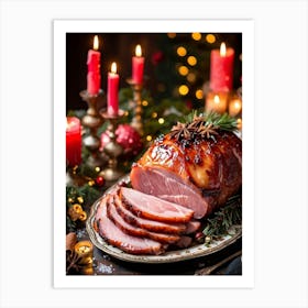 An Entregouted View Of A Glazed Spiced Pork Ham Festooned With A Crown Of Cloves Set On A Lavish C (4) 1 Art Print