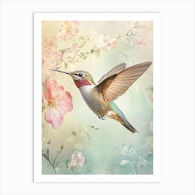 Hummingbird 2. Pastel and watercolor style. Art Print