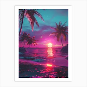 Synthwave Sunset At The Beach 8 Art Print