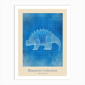 Ankylosaurus Dinosaur Blue Print Style Poster Art Print