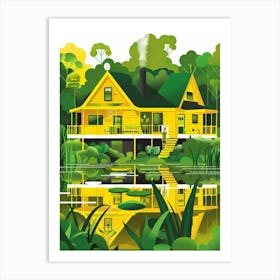 Yellow House In The Forest Art Print