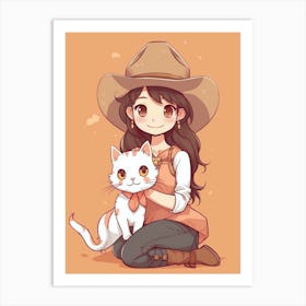 Cute Cowgirl With Cat 1 Art Print