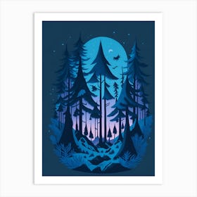 A Fantasy Forest At Night In Blue Theme 76 Art Print