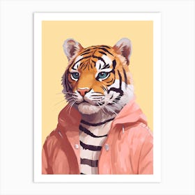 Tiger Illustrations Wearing A Raincoat 1 Art Print