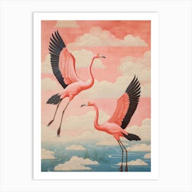 Vintage Japanese Inspired Bird Print Greater Flamingo 3 Art Print