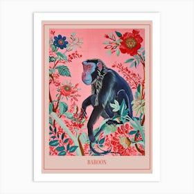 Floral Animal Painting Baboon 4 Poster Art Print