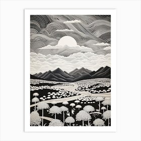 Aso Caldera In Kumamoto, Ukiyo E Black And White Line Art Drawing 4 Art Print