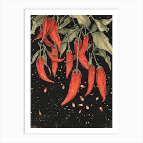 Red Chilis Growing Illustration Art Print