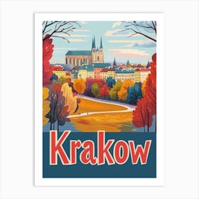 Aihrgdesign A Mid Century Modern Travel Poster For Krakow 2 Art Print