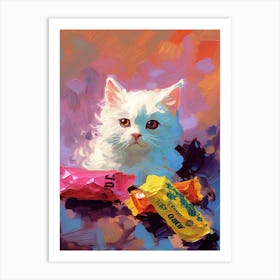 White Kitten Oil Painting 4 Art Print