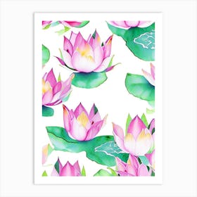 Lotus Flower Repeat Pattern Watercolour 4 Art Print