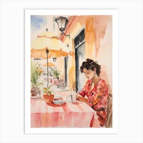 At A Cafe In Santander Spain Watercolour Art Print