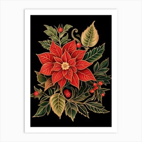 Poinsettia 3 William Morris Style Winter Florals Art Print