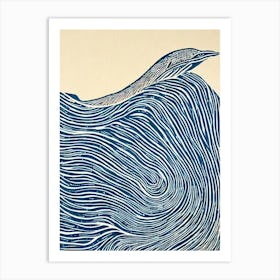 Blue Whale II Linocut Art Print