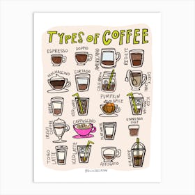 Types Of Coffee Barbie pink Art Print