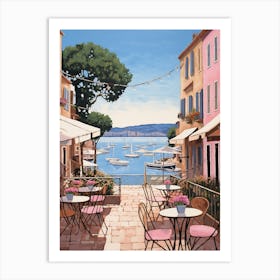 Saint Tropez France 1 Vintage Pink Travel Illustration Art Print