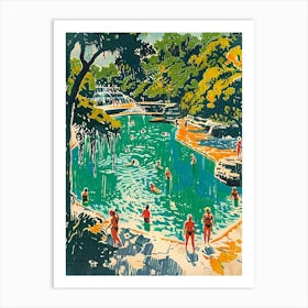 Barton Springs Pool Austin Texas Colourful Blockprint 1 Art Print