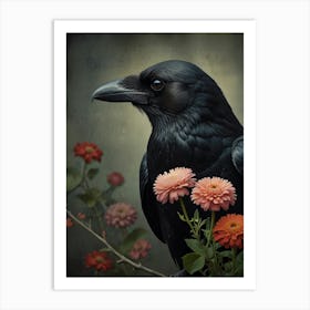 Crow with Flowers Art Print