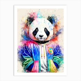 Panda Bear With Headphones Art Print