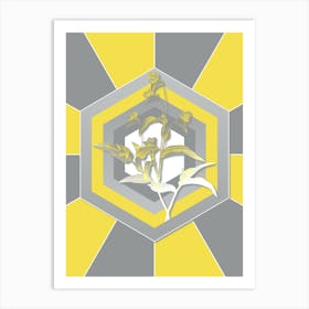 Vintage Blue Spiderwort Botanical Geometric Art in Yellow and Gray n.083 Art Print