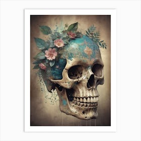 Floral Skull Vintage Painting (68) Art Print