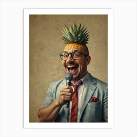 Pineapple Man With Microphone Art Print