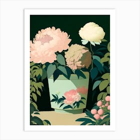 Container Of Peonies In Garden Vintage 1 Sketch Art Print