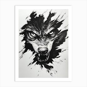 Angry Wolf Watching from Wall Hole 6 Art Print