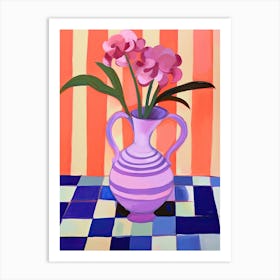 Painting Of A Pink Vase With Purple Flowers, Matisse Style 2 Art Print